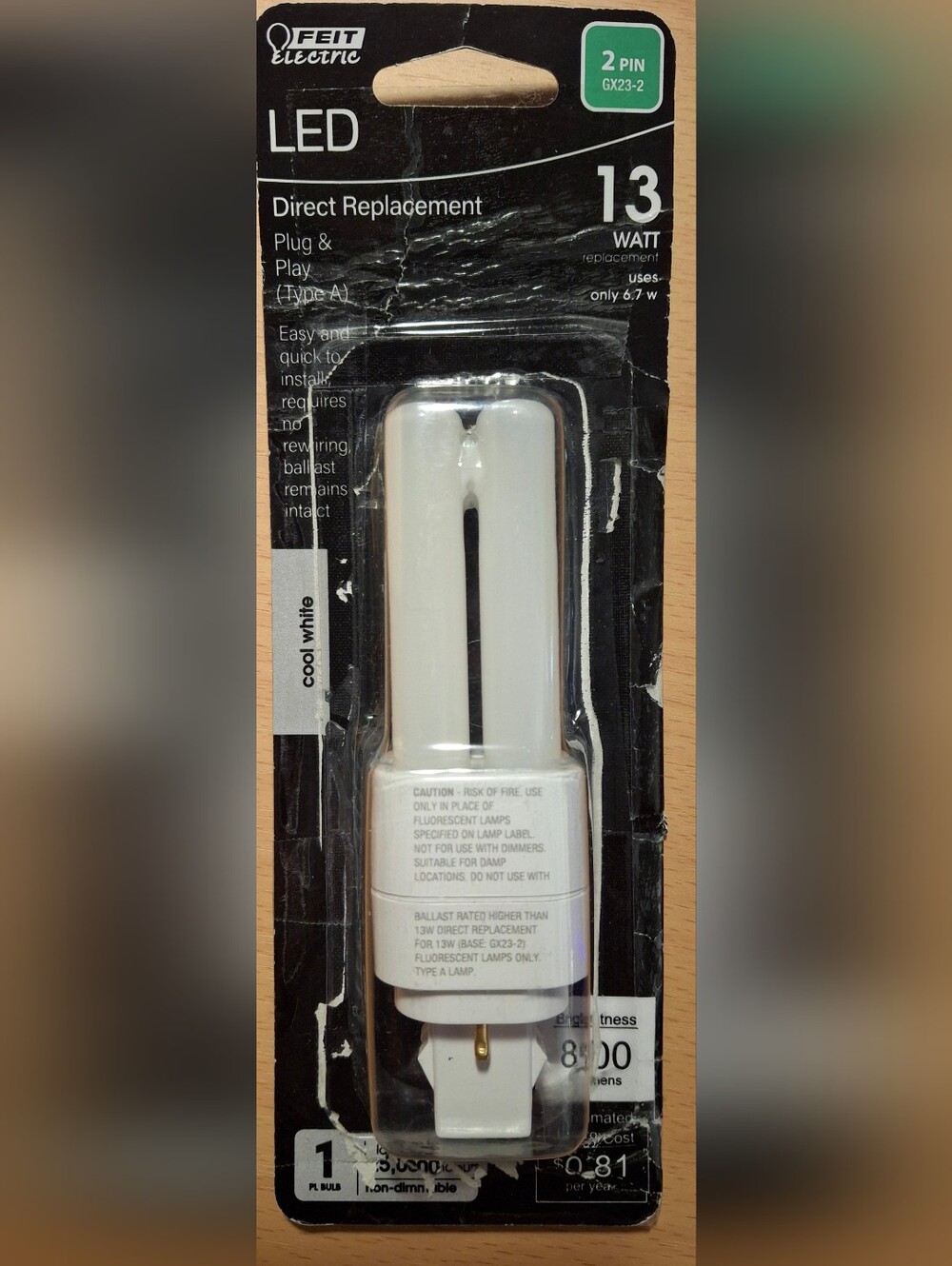 Feit Electric LED GX23-2 2-Pin Bulb Cool White 4000K 6.7W 800lm